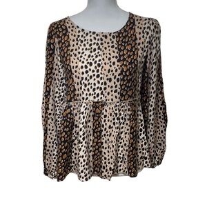 Andree By Unit Womens Blouse Long Sleeve Leopard Boho Size Small